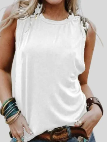 Women's Loose Casual Solid Color Sleeveless Vest White - Shop at LoveMi