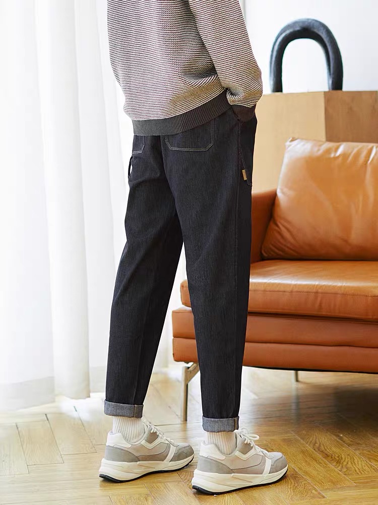 Shui Ge Men's New Style Sanded Wool Loose Straight Leg Denim Trouser