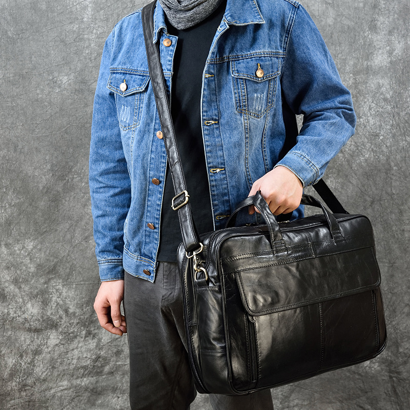 Title 3, Leather Mens Briefcase Retro Business Handbag....