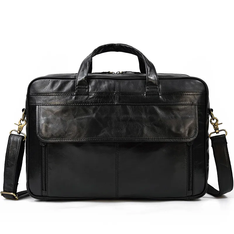Leather Men's Briefcase Retro Business Handbag - Black