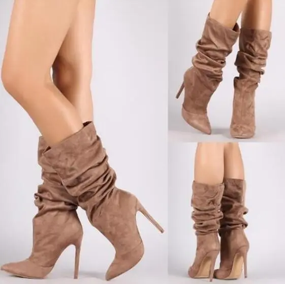 High heeled Boots Stiletto Medium Boots Large Size Khaki - Shop at LoveMi