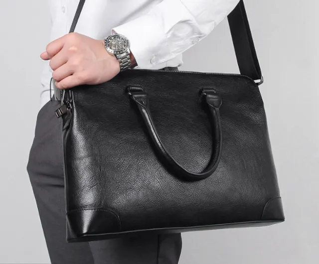 Commuter Bag Leather Men's Bag Cowhide Handbag Korean Document Bag Black - Shop at LoveMi