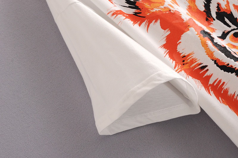 Turtleneck Short Sleeve Round Neck Loose Large Tiger Print Women's T-shirt