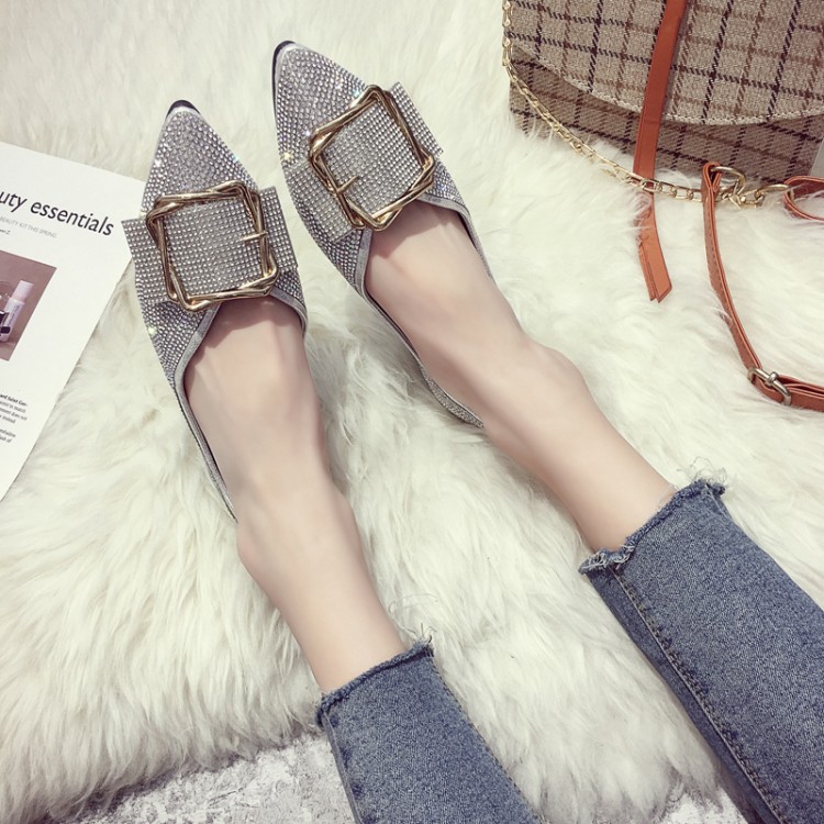 Womens Flats Shoes Ballet Dorsay Bling Bling Crystal Pointed Toe Sliver 37 - Shop at LoveMi