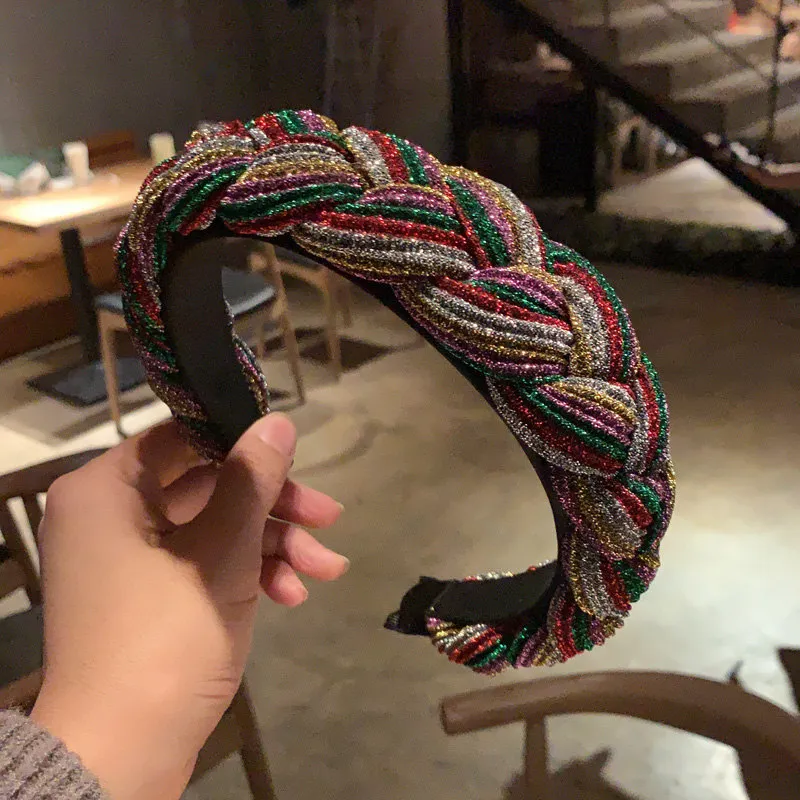 European And American Fabric Knitting Hair And Binding Head Hoop Braid - Mahua Rainbow Bar