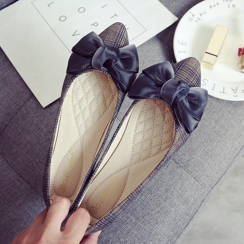 Womens Flat Shoes Ballet Bow Pointed Toe Slip On Ballerina