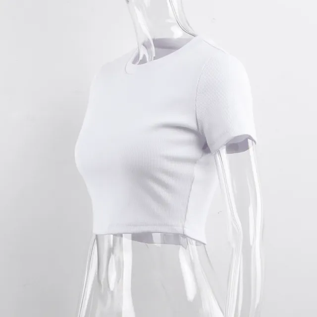 Slim Fit Solid Color Short Ribbed Women'S T Shirt White - Shop at LoveMi