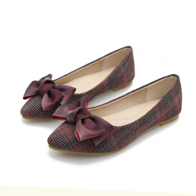 Womens Flat Shoes Ballet Bow Pointed Toe Slip On Ballerina Red - Shop at LoveMi