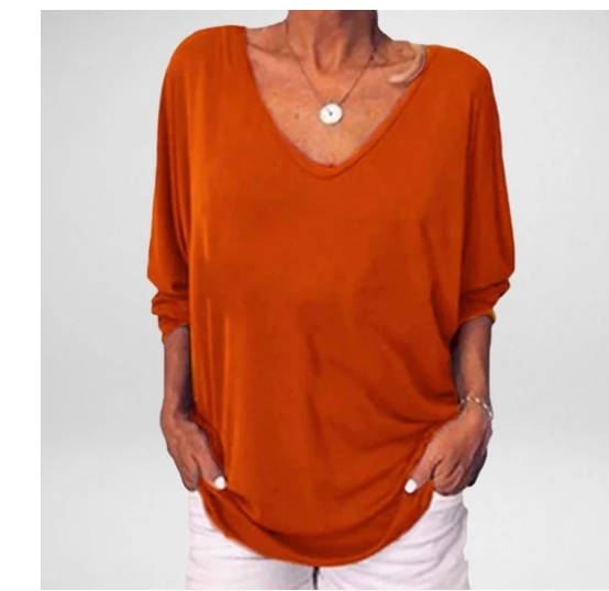 V-neck Bat Sleeve Button Back T-shirt