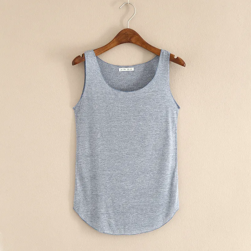 Slim-fit U-shaped Sleeveless Bottoming Shirt - Navy Blue
