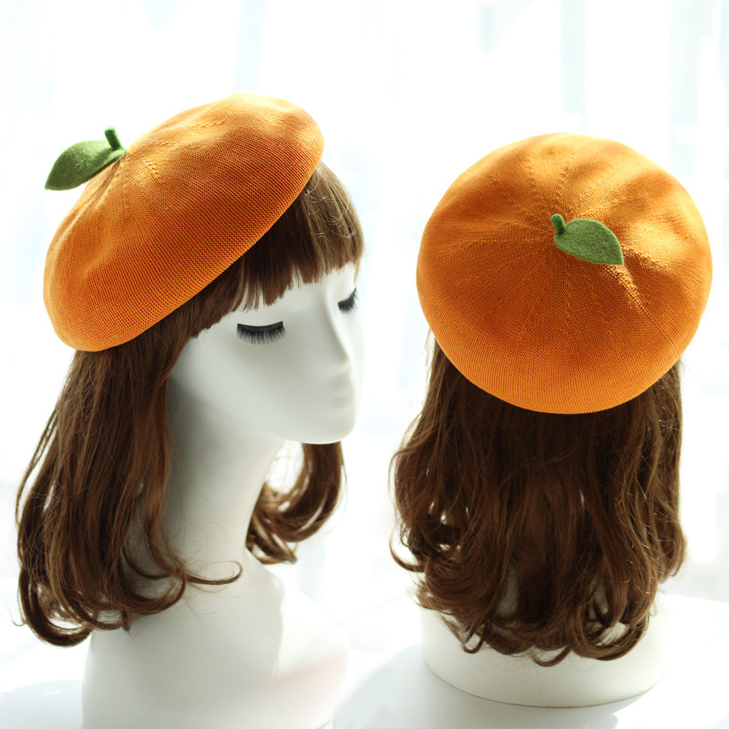 Women's Handmade Painter's Hat, Lovely Beret With Small Leaves,