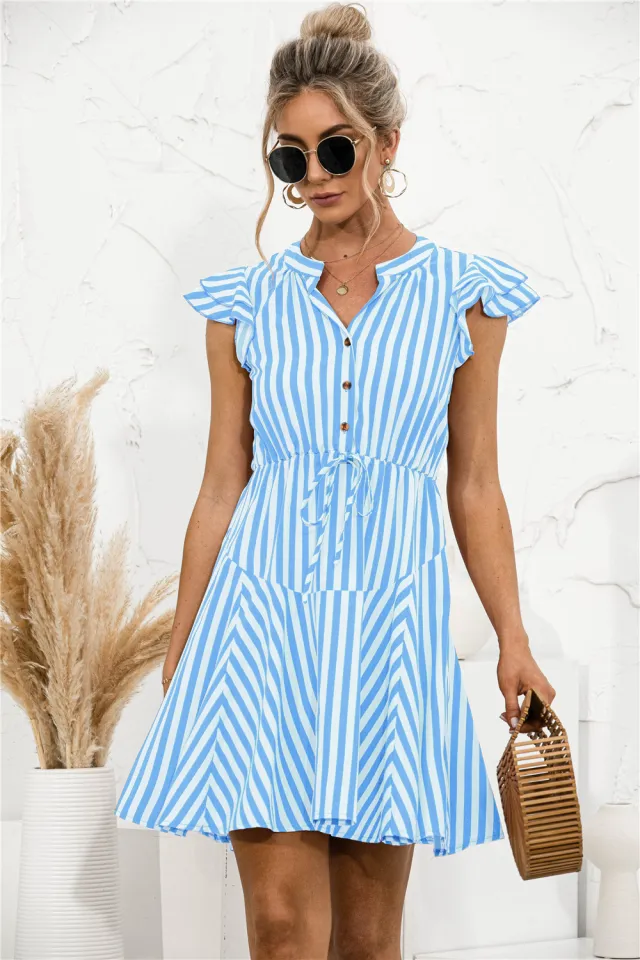 Nellie Fashionable Short Sleeve Mini Dress Blue - Shop at LoveMi
