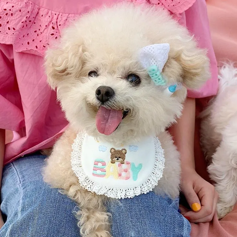 Cute Bear Embroidery Saliva Towel Small Bib Bib - White