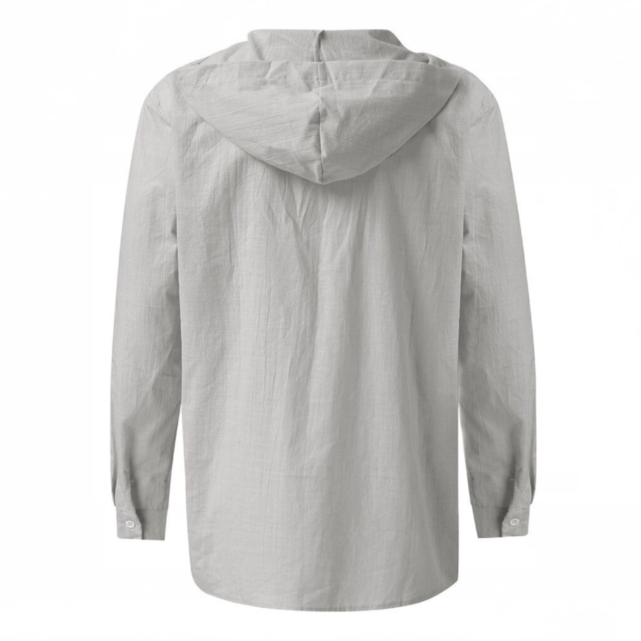 Half-Button V-Neck Tie-Collar Big Hat Hooded Shirt