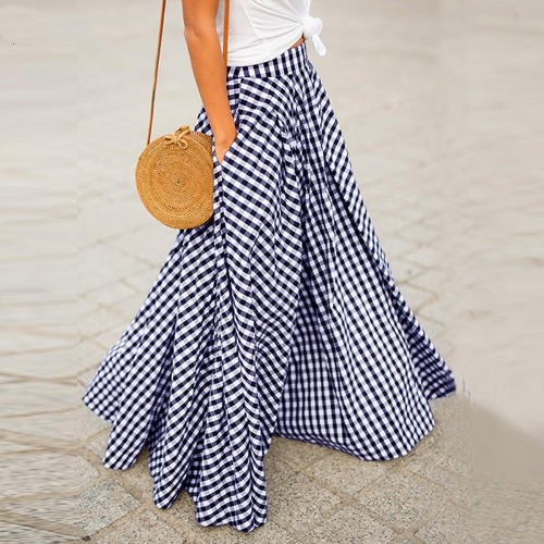 Plaid High Waist Large Skirt Drape Skirt