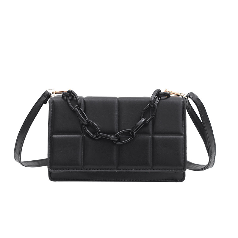 Simple Lattice Ladies Bag Chain Single Shoulder Messenger Fashionable And Popular Square Bag Black - Shop at LoveMi