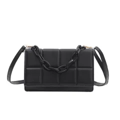 Simple Lattice Ladies Bag Chain Single Shoulder Messenger Fashionable And Popular Square Bag - Black - View 1