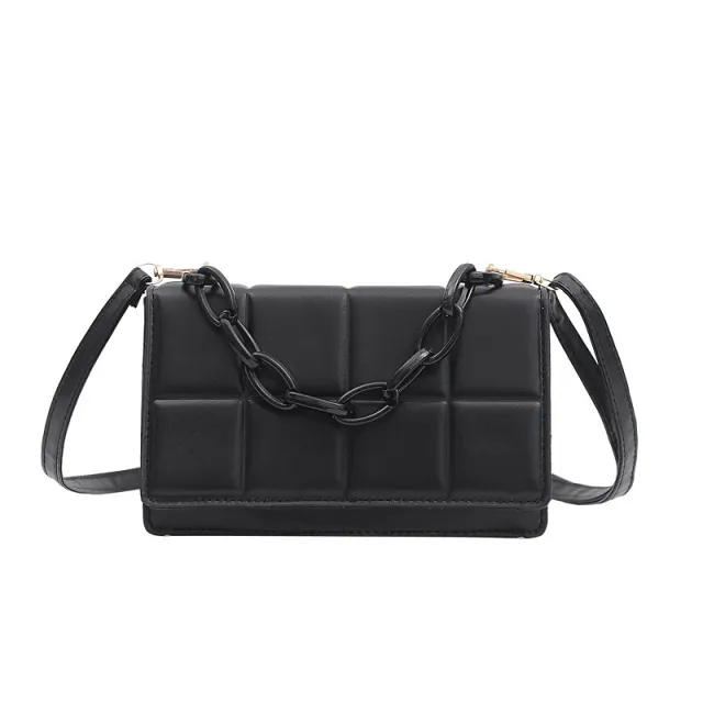 Simple Lattice Ladies Bag Chain Single Shoulder Messenger Fashionable And Popular Square Bag Black - Shop at LoveMi