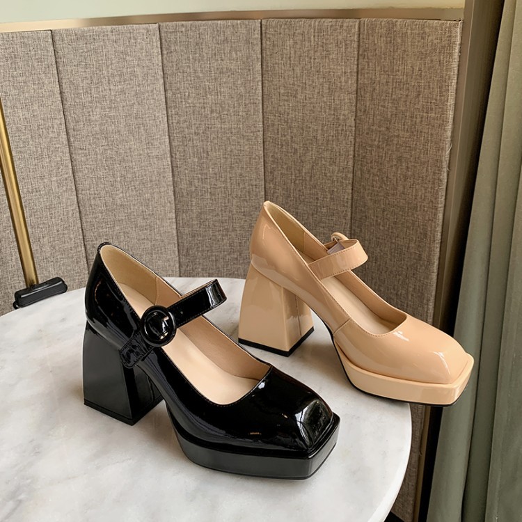 Cow Patent Leather High Heels Retro Simple Mary Jane