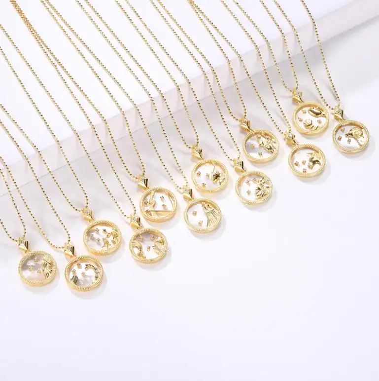 S925 Sterling Silver Twelve Constellation White Shell Necklace