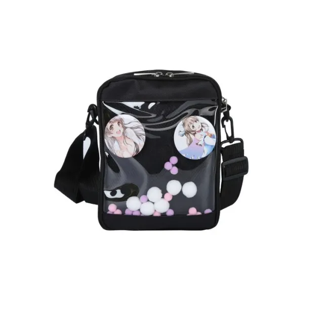 Summer Transparent Canvas Bag Female Cute Badge Shoulder Bag Black - Shop at LoveMi