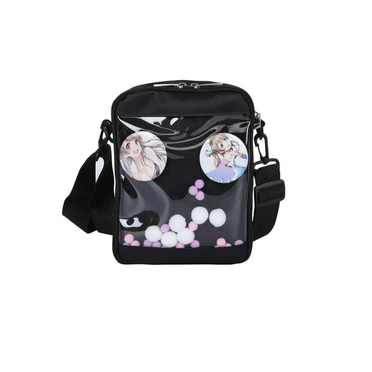 Summer Transparent Canvas Bag Female Cute Badge Shoulder Bag - Black