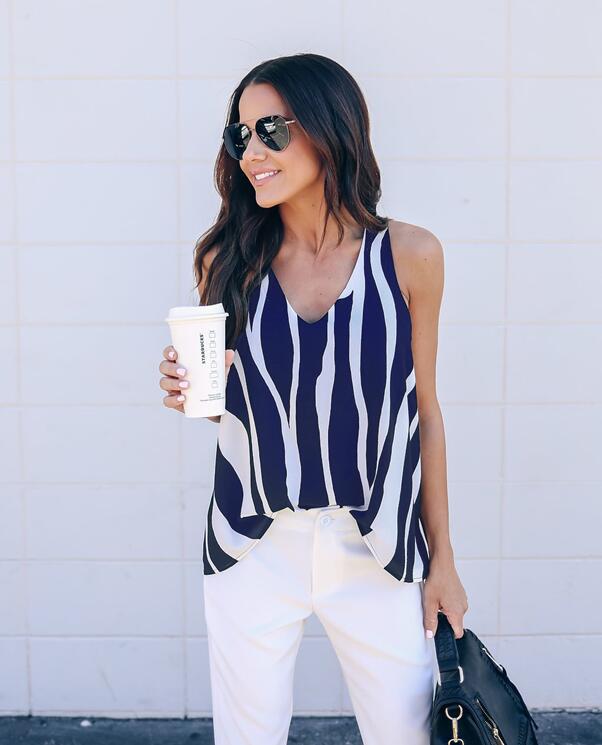 V-neck Striped Vest Loose Plus Size T-shirt