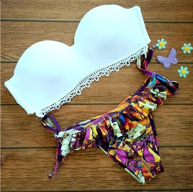 Two-piece Swimsuit Bikini Floral Print Split Swimsuit - Floral