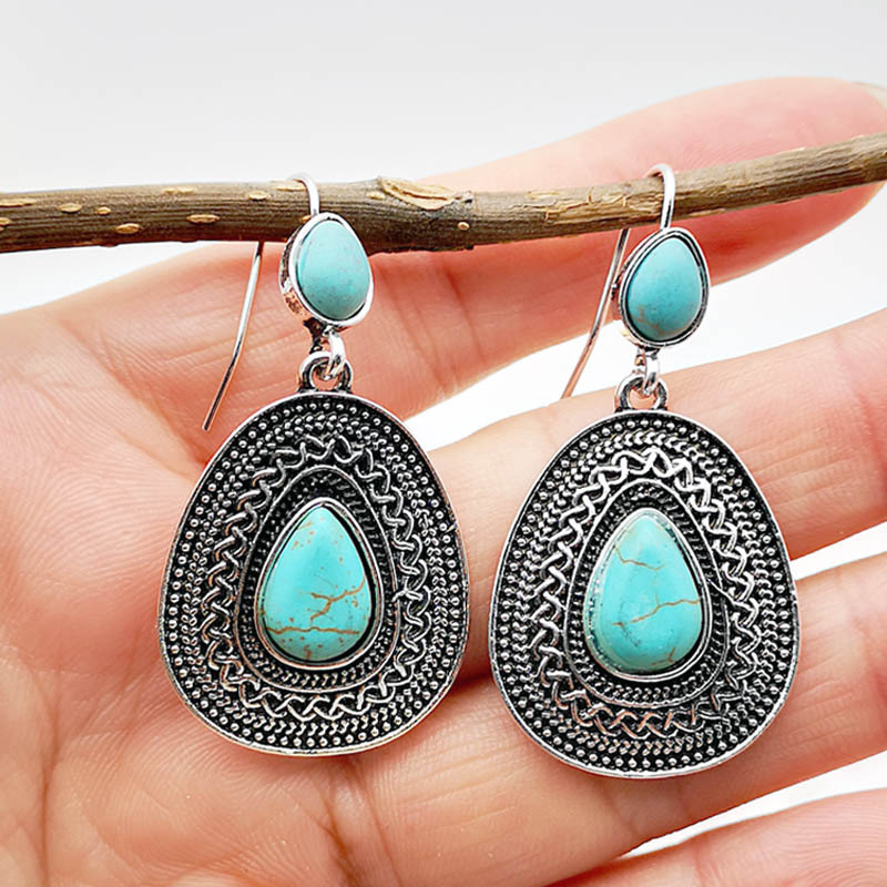 Fashion Turquoise Exaggerated Earrings Korean Style Vintage Palace Earrings