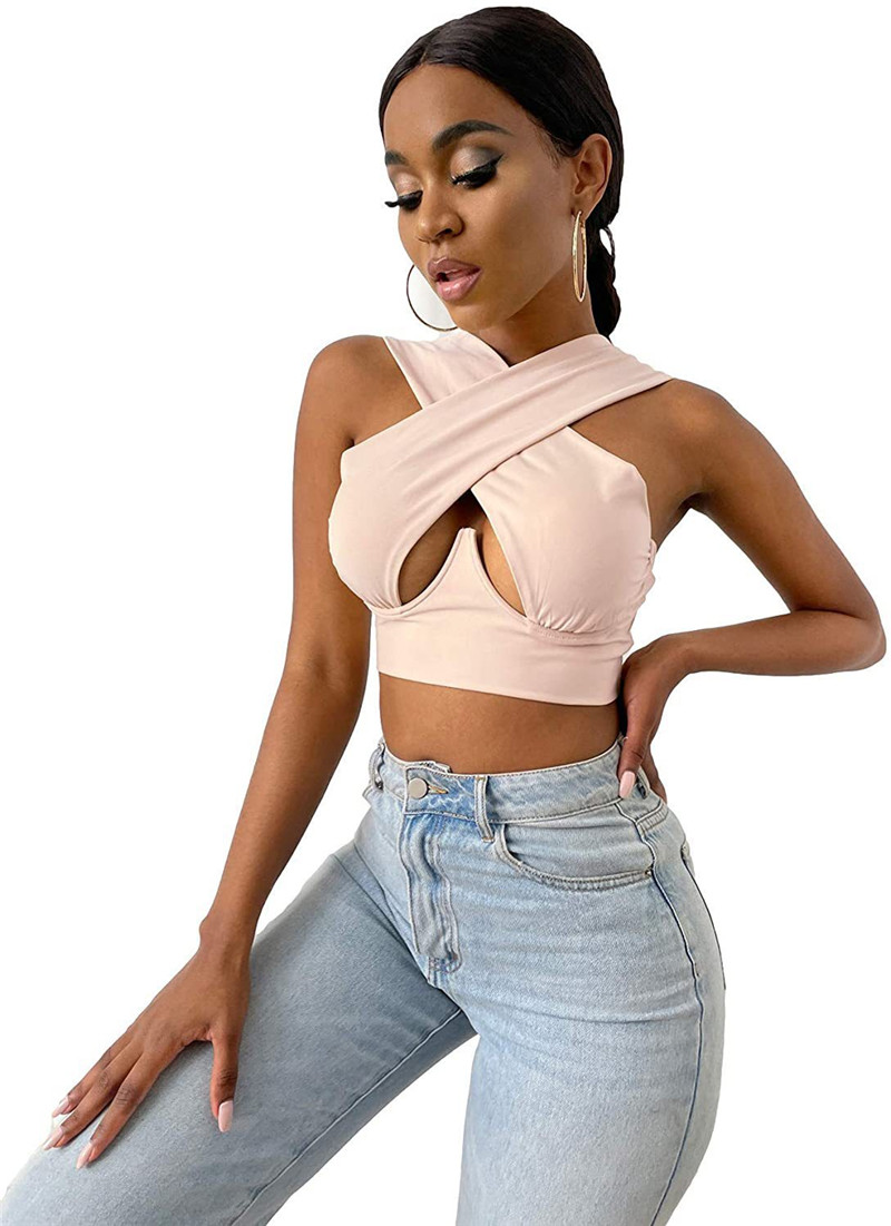 Hollow Hanging Neck Halter Back Exposed Umbilical Plastic Waist Breast Enhancement Small Sling