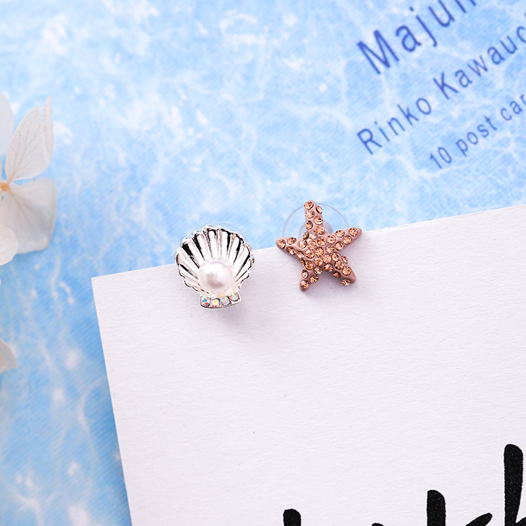 Silver Needle Cute Crab Starfish Diamond Earrings Small Personality Petite Pearl Shell Earrings Earrings Women