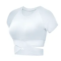 Yoga Clothes Sports Fitness Top Short Sleeve Women - White - View 1
