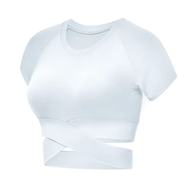 Yoga Clothes Sports Fitness Top Short Sleeve Women White - Shop at LoveMi