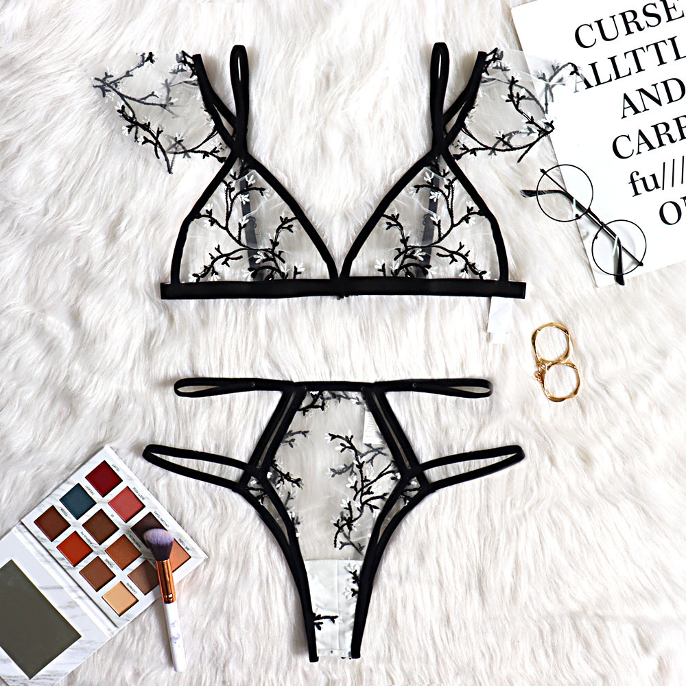 Three-point Embroidered See-through Bra — image 1