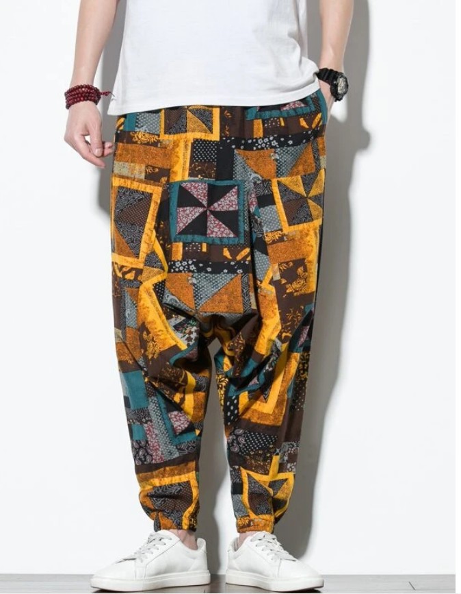 Chinese Style Men's Casual Color Matching Trousers