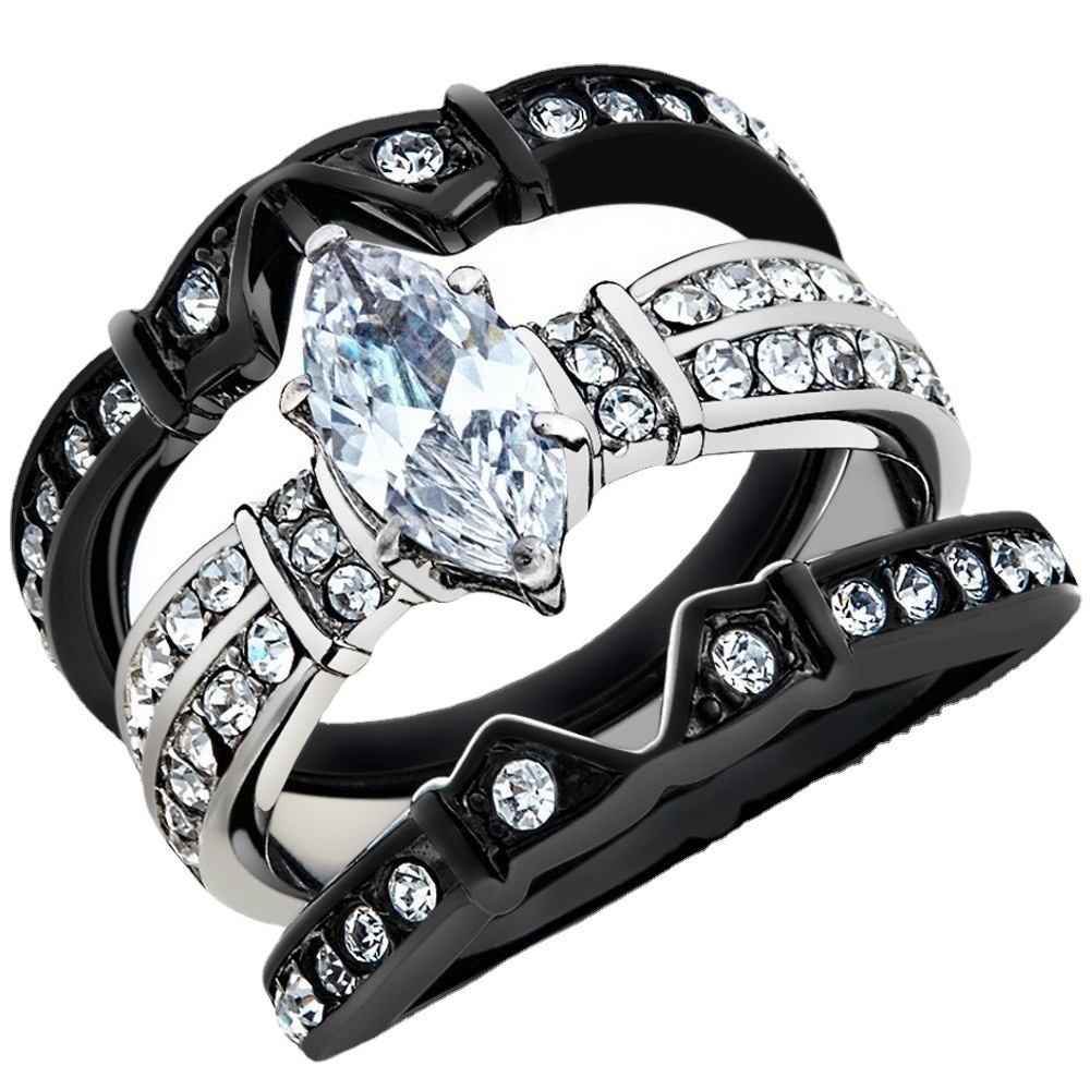 European And American Luxury Three-layer Zircon Platinum-plated Engagement Ring