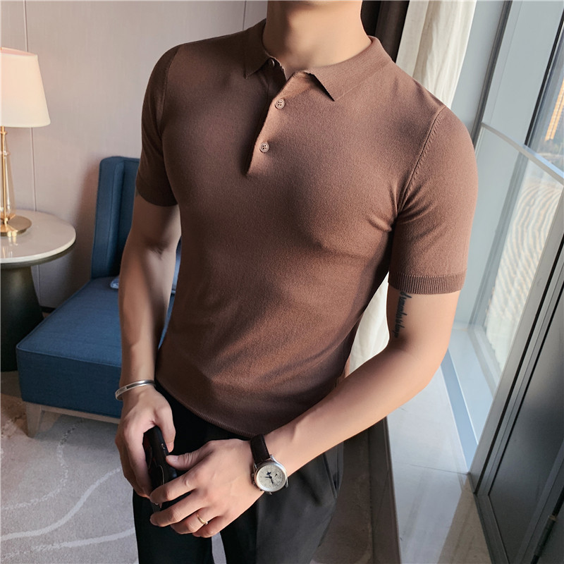 Spring New England Pure Color Slim Stretch Knit Short Sleeve T-shirt