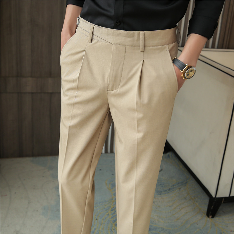 Title 2, Mens Korean Casual Belt Trousers, Youth Busine...