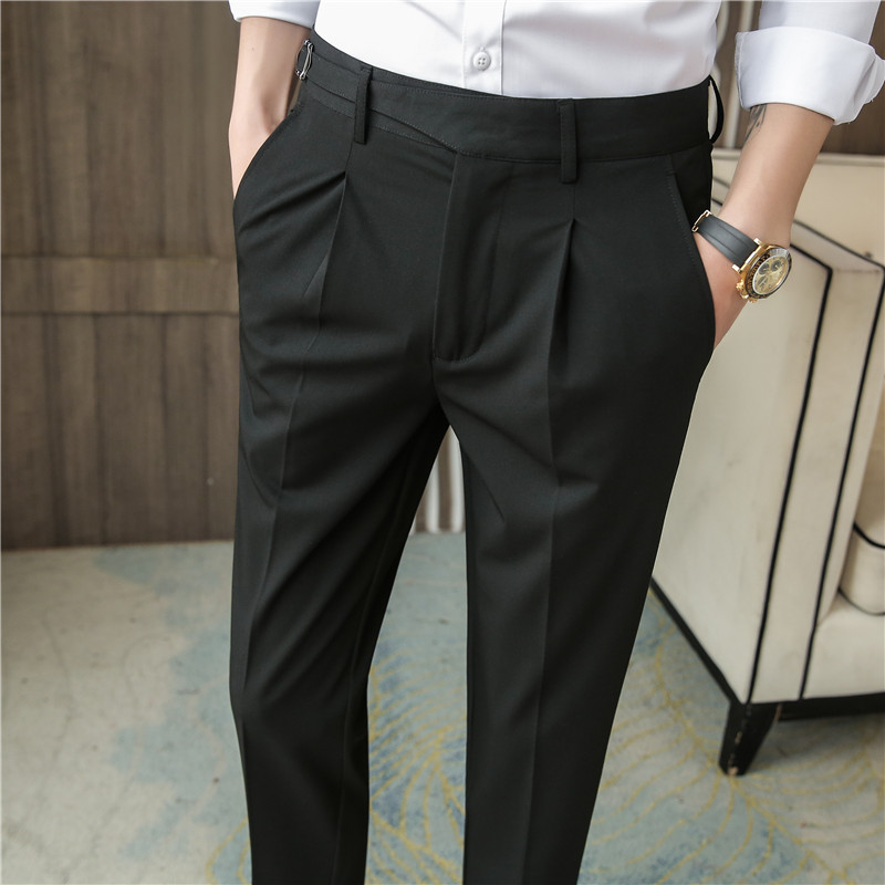 Title 3, Mens Korean Casual Belt Trousers, Youth Busine...