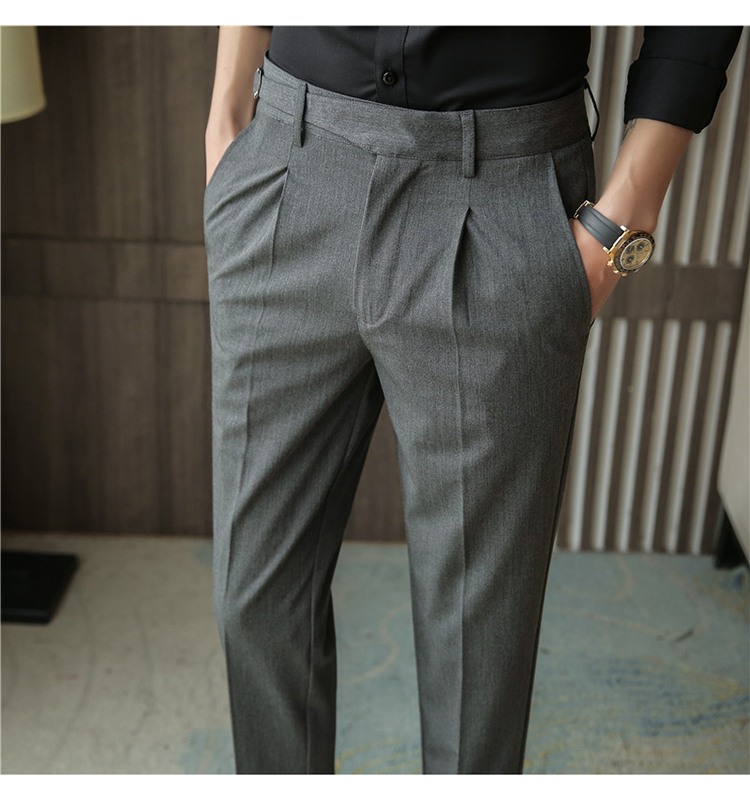 Men's Korean Casual Belt Trousers Youth Business Solid Color Small Feet Nine-point Trousers