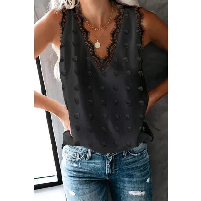 Women's Solid Color Casual Lace Racer Vest Black - Shop at LoveMi