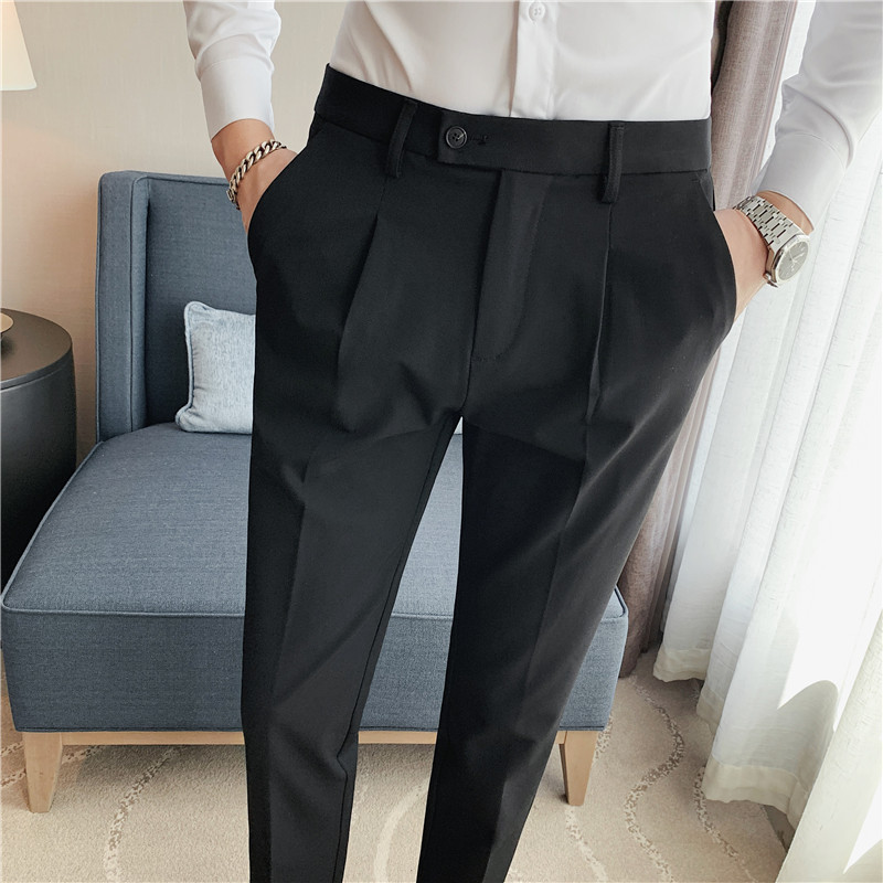 British Style Casual Solid Color Small Feet Suit Trousers Men's Slim Trousers