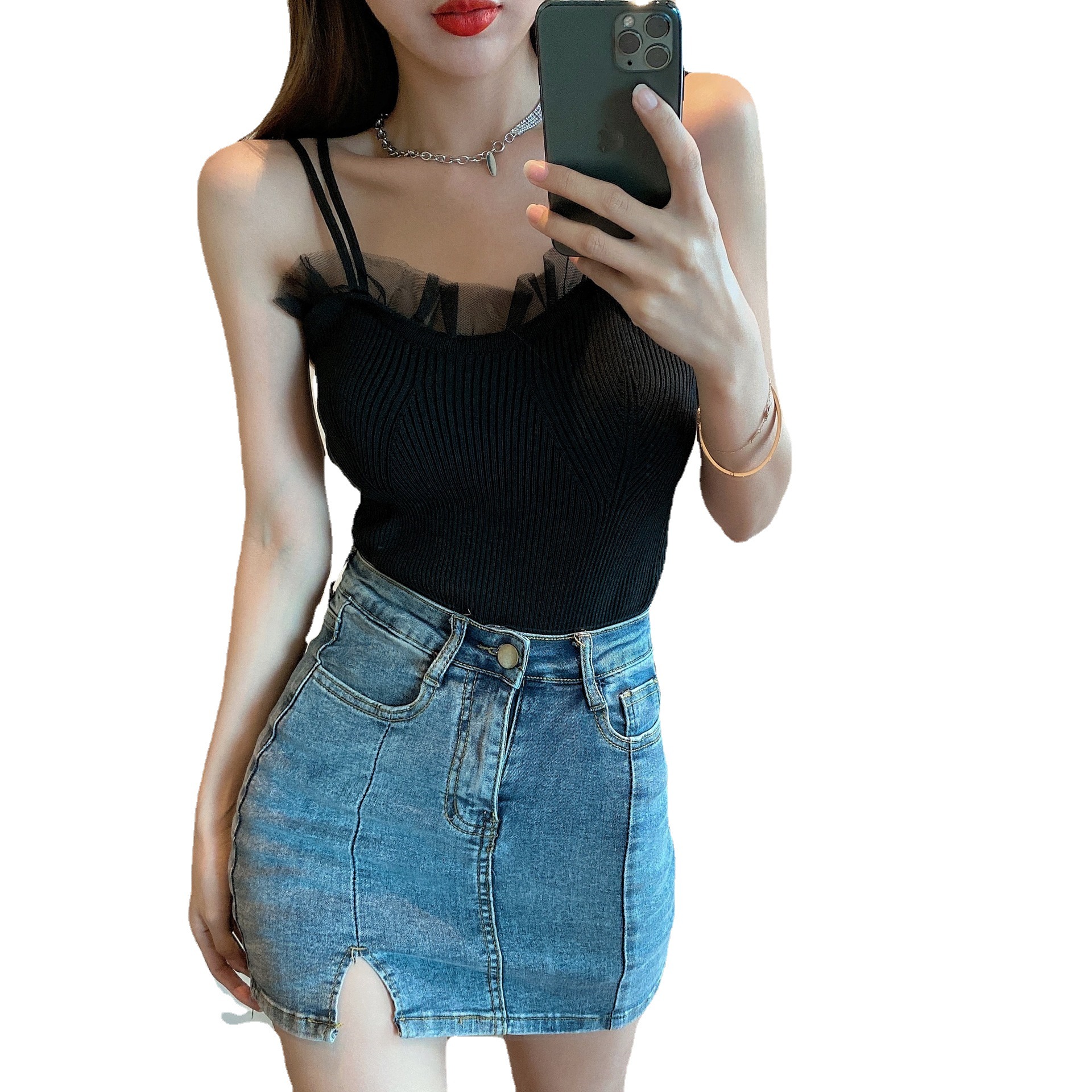 Lace Small Sling Design Knit Bottoming Vest