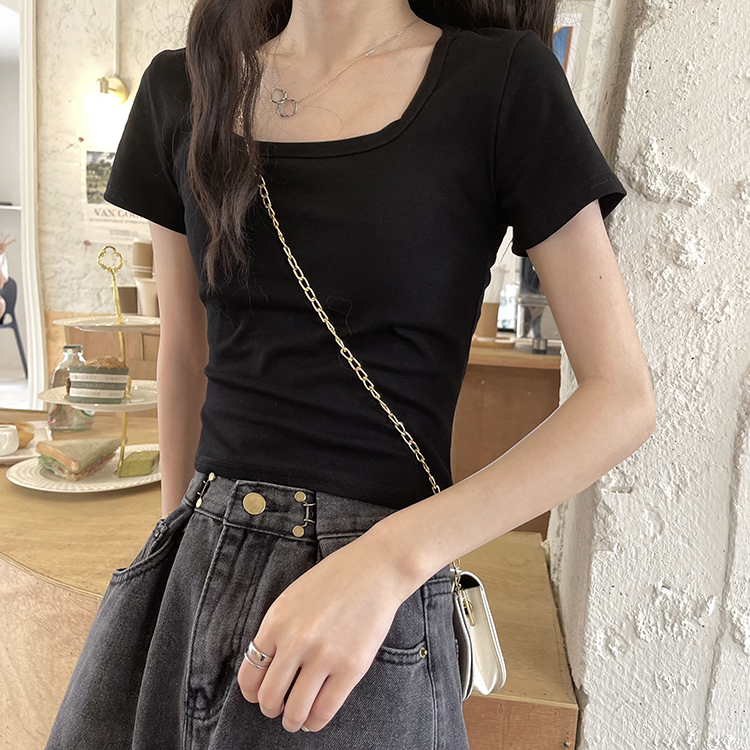 New Women's Summer Solid Color Short Slim Top