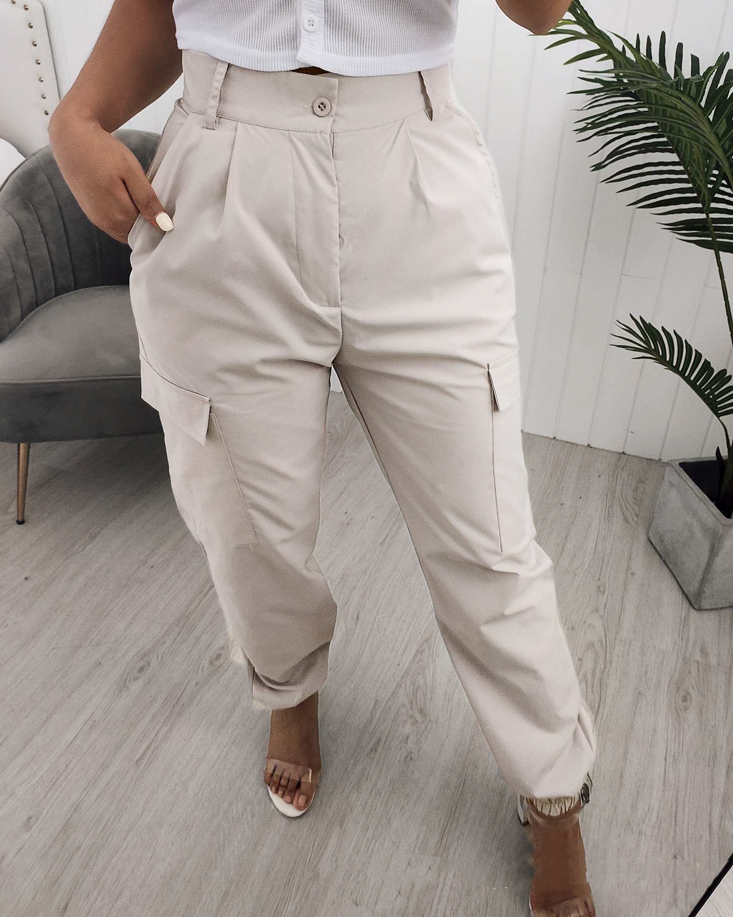 Solid Color Slim-fit Cargo Slacks