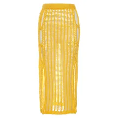 Sexy Crochet Knitted Long Skirts Summer Vacation Outfits Beach - Yellow - View 1