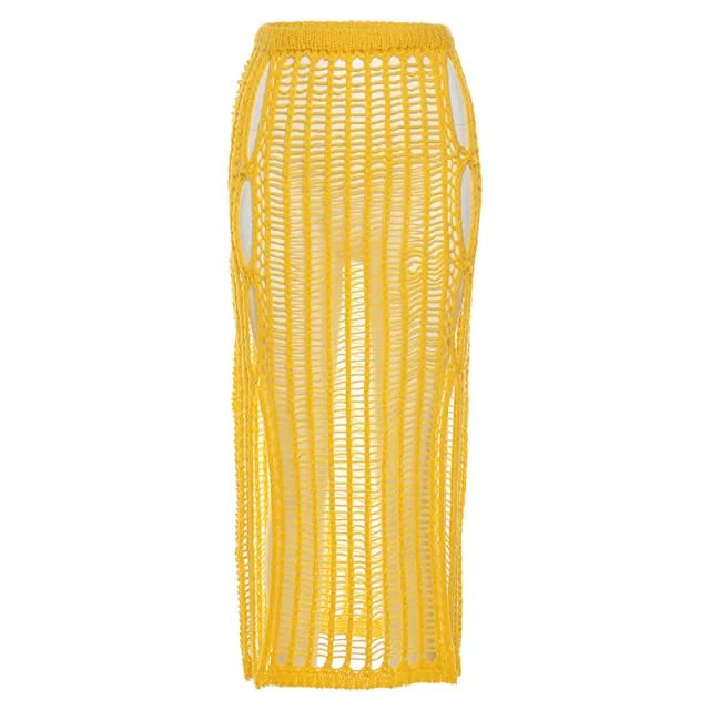 Sexy Crochet Knitted Long Skirts Summer Vacation Outfits Beach Yellow - Shop at LoveMi