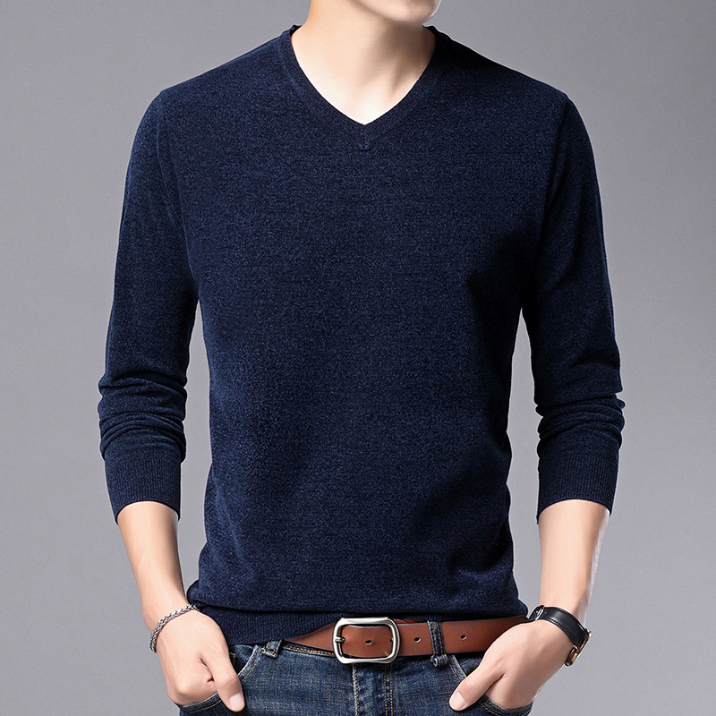 Knit Sweater V-neck Loose Casual Thin Bottoming Shirt Long-sleeved T-shirt Solid Color