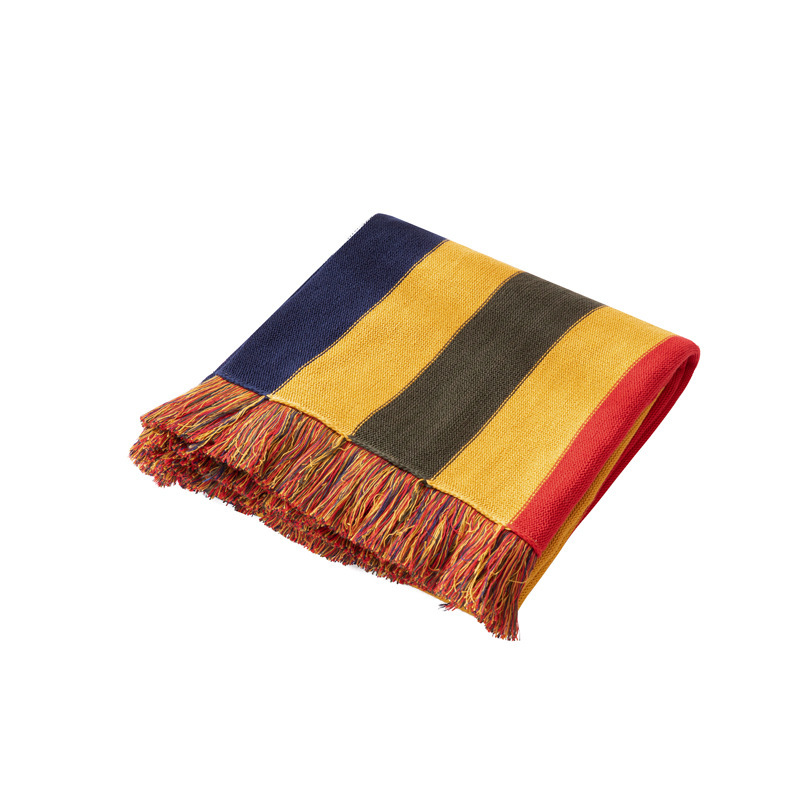 Title 2, Striped Knitted Blanket With Fringed Striped Kn...