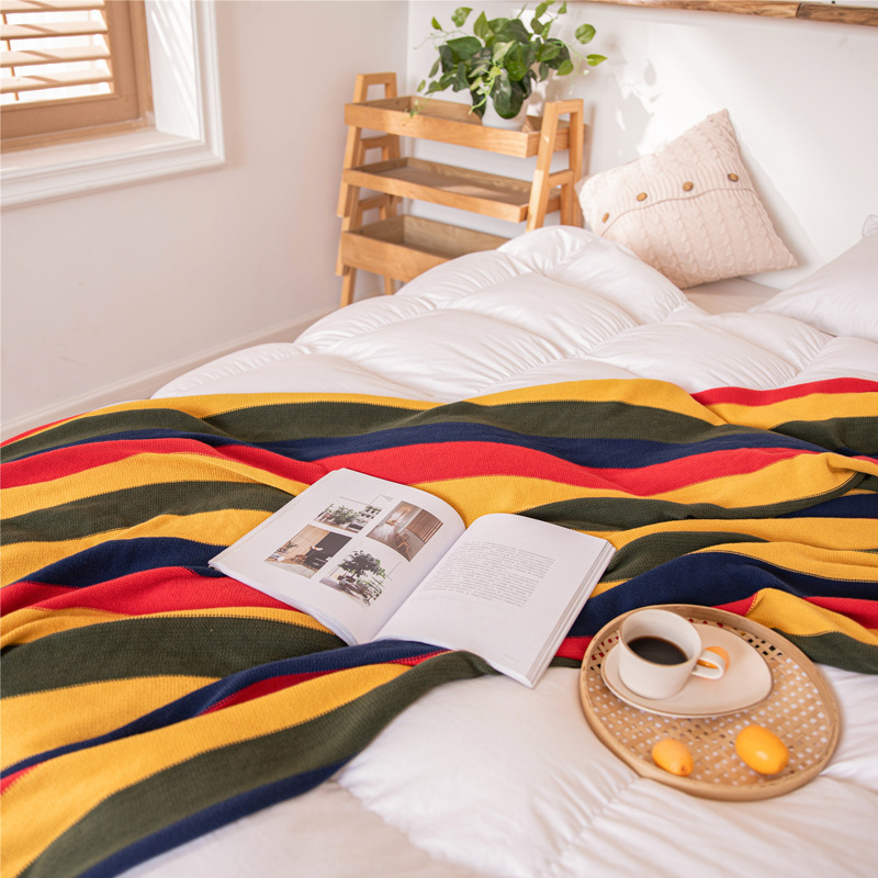 Title 4, Striped Knitted Blanket With Fringed Striped Kn...